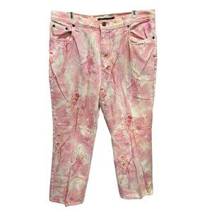 Vintage Bill Blass Women's 14 Pink Floral Jeans Cropped Perfect Fit 100% Cotton